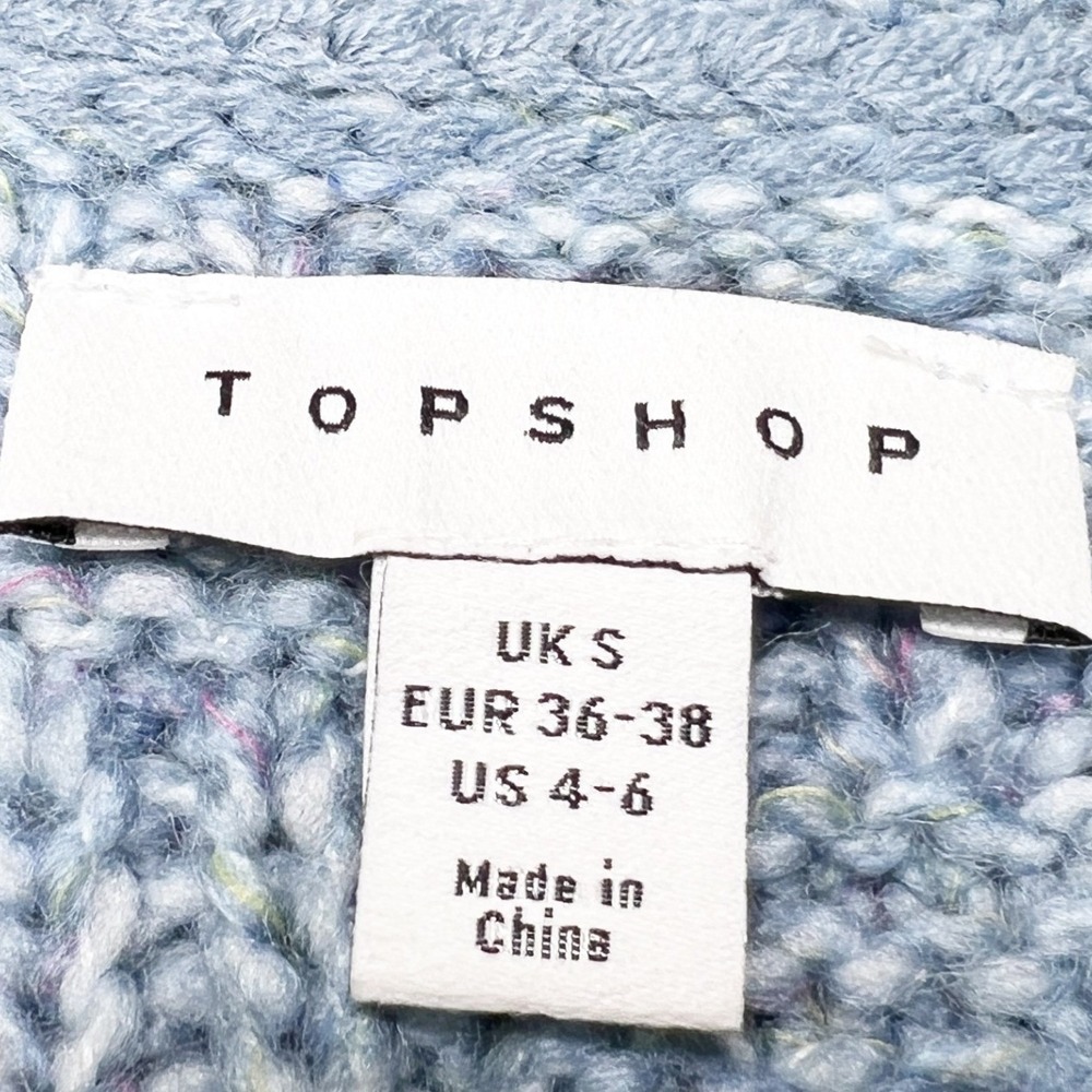 Topshop Blue Marl Basketweave Knit Sweater Vest Wool Blend US 4-6 Small - Picture 7 of 8